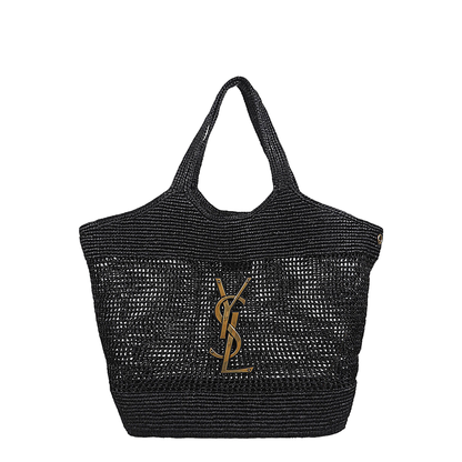 Icare Maxi Raffia Tote Bag - Black