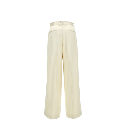 Beige High Waisted Tailoring Pants In Silk Blend
