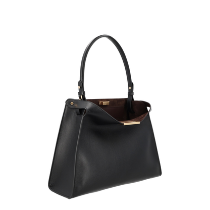 Way Medium Calf Leather with Suede Top-Handle Bag - Black / Chocolate