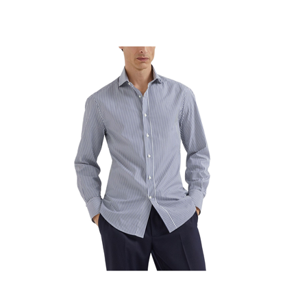 Striped Poplin Shirt in Navy Blue