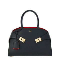 Hug Medium Calfskin Handbags - Black/Flame red