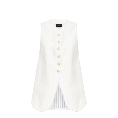 Button-Down Waistcoat With Trims White
