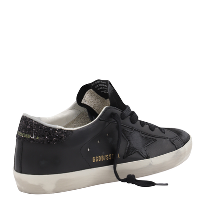 Super-Star in Black Nappa with Black Star and Glitter Heel Tab