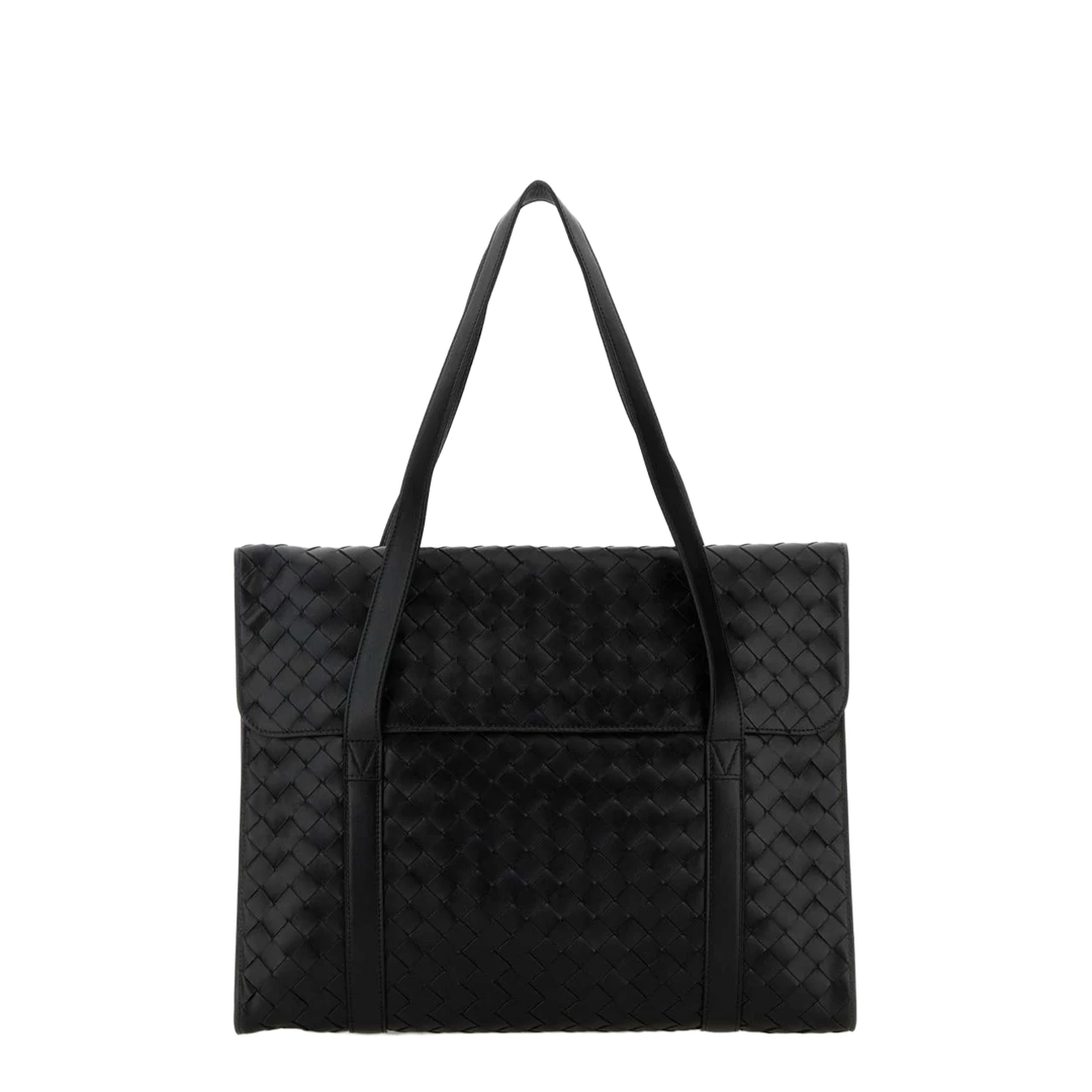 Intrecciato Leather Structured Tote - Black