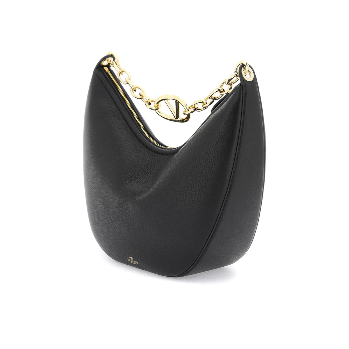 MAYFEYR - Valentino - Black Leather Medium Hobo Vlogo Moon Shoulder Bag - 4W0B0N59JDK0NO