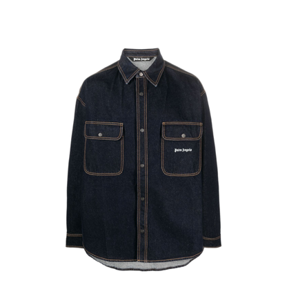 MAYFEYR - Palm Angels - Logo-Embroidered Denim Shirt - PMYD020F23DEN0014601