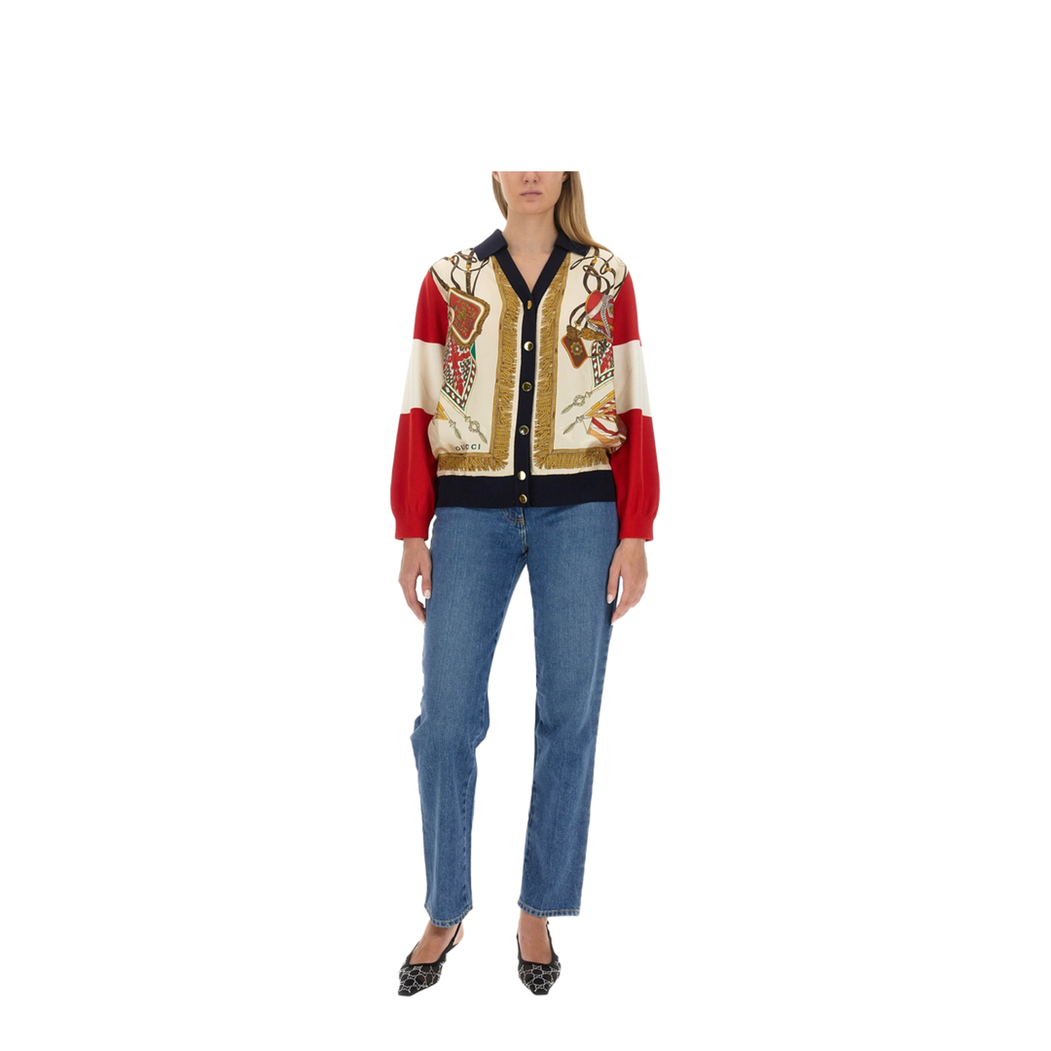 Extra Fine Wool Cardigan with Print