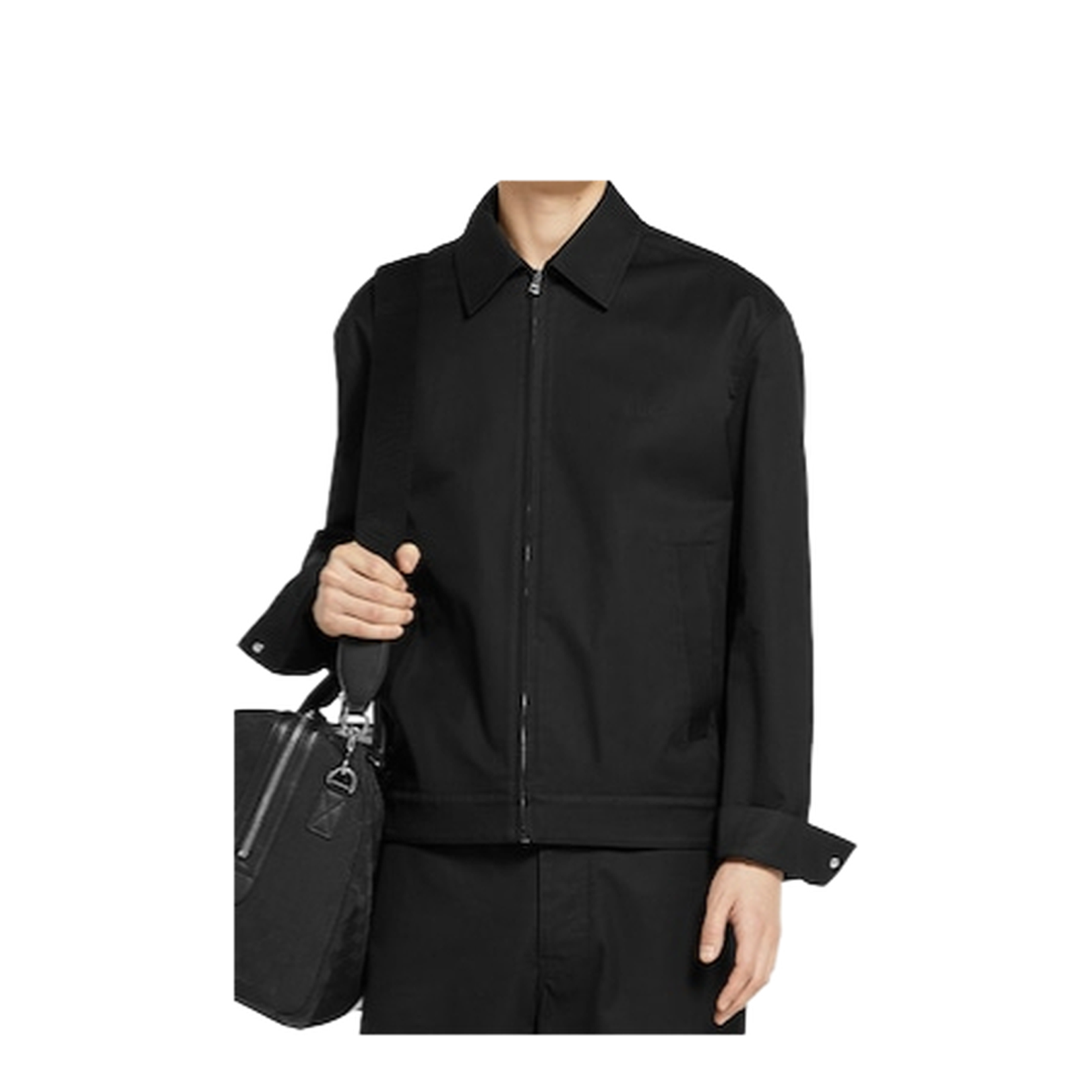 Cotton Twill Jacket with Web Detail in Black