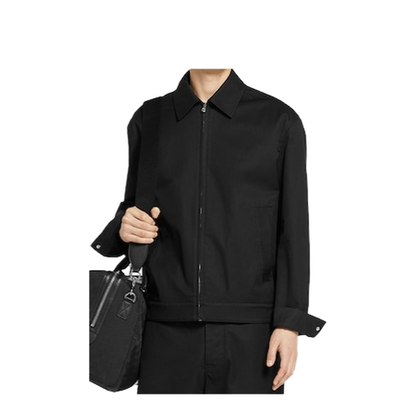 Cotton Twill Jacket with Web Detail in Black