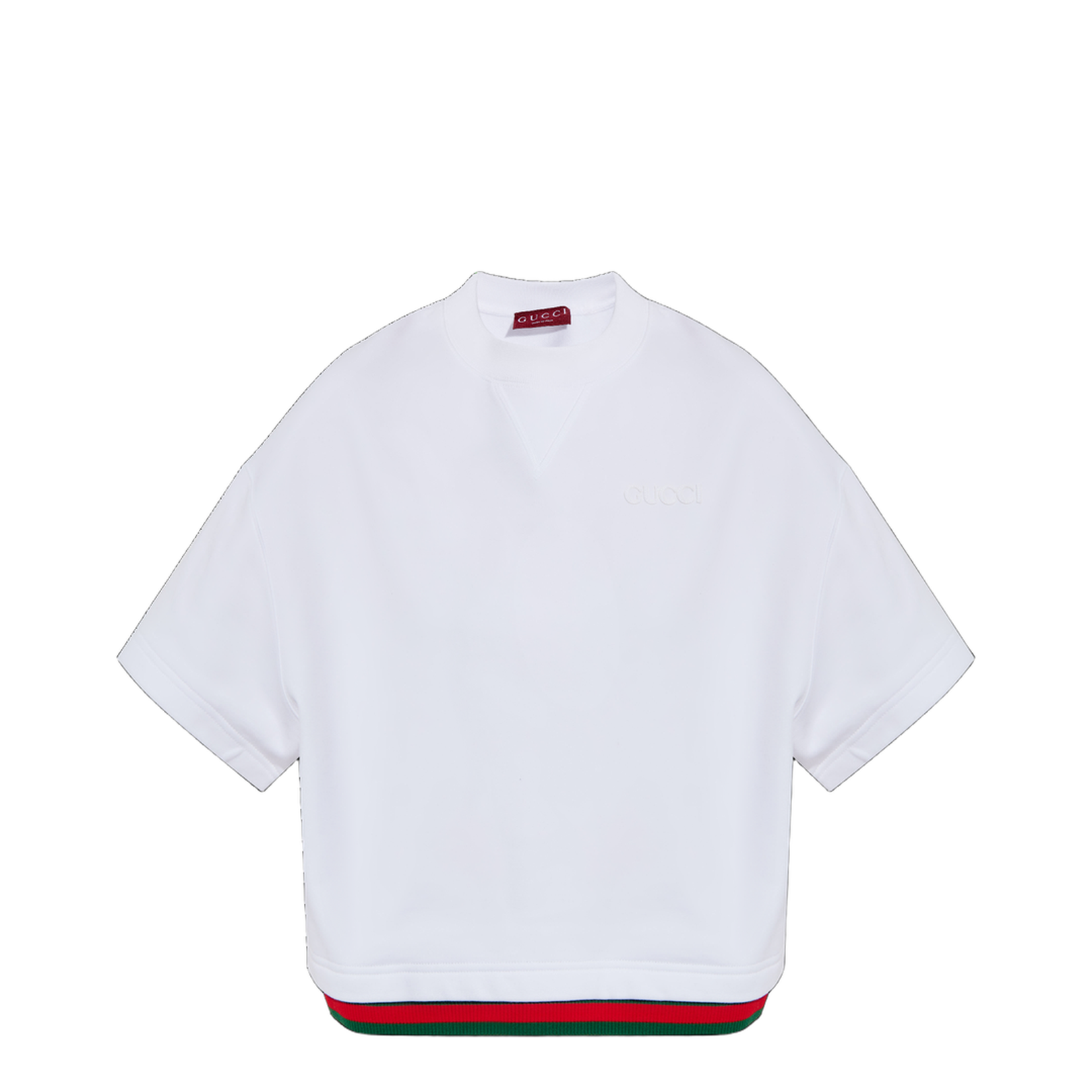 Cropped Cotton Jersey Top with Web in White