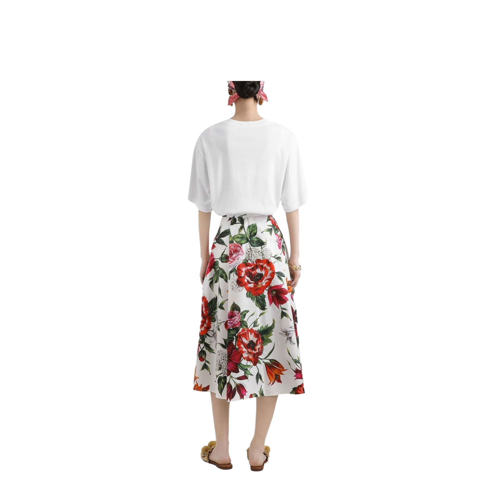 Flower-print Short-sleeved T-shirt in White