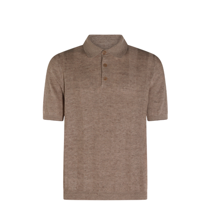 Ribbed Button Polo Shirt Brown