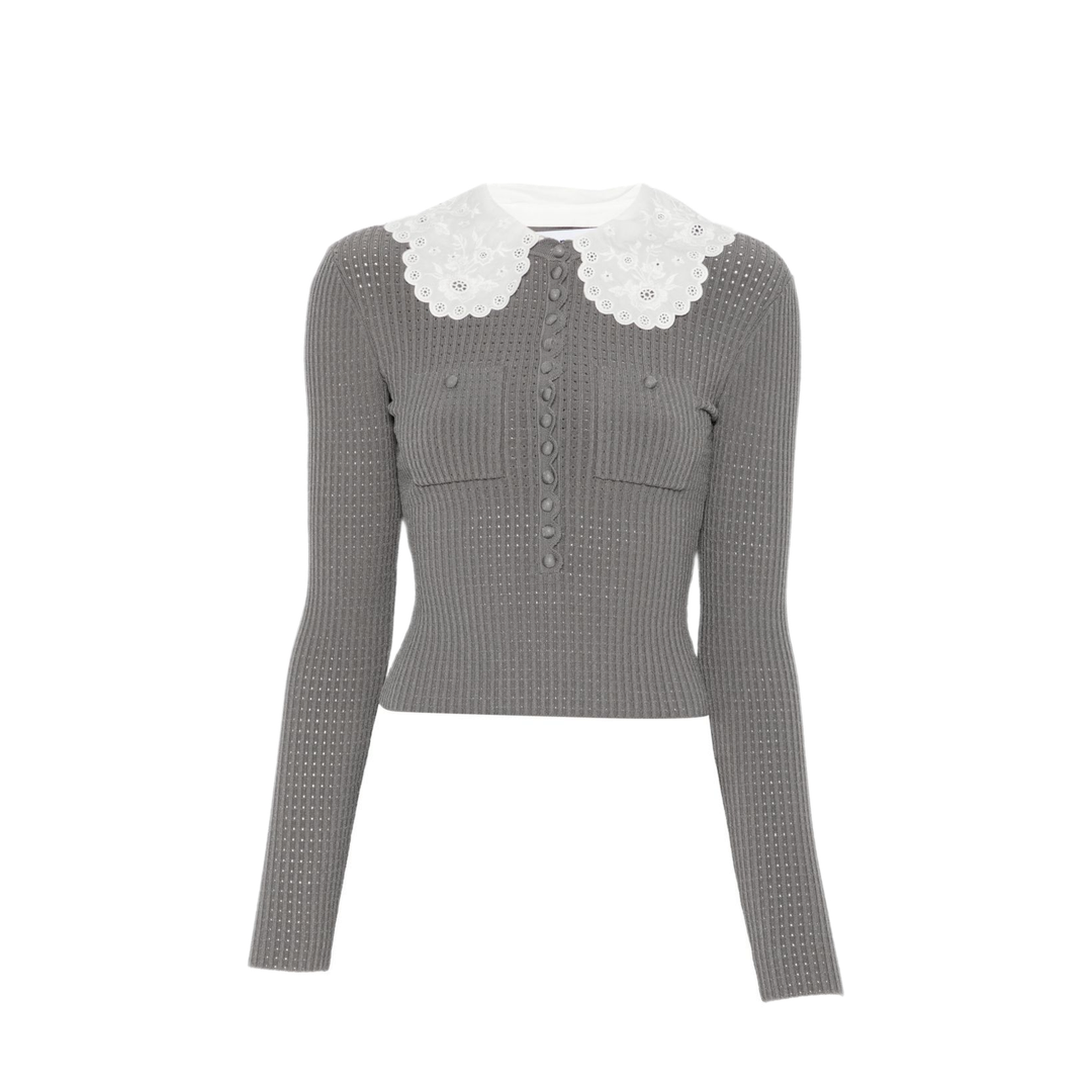 MAYFEYR - Self Portrait - Self Portrait Grey Collar Detail Sweater - RS26106TAGRGREY