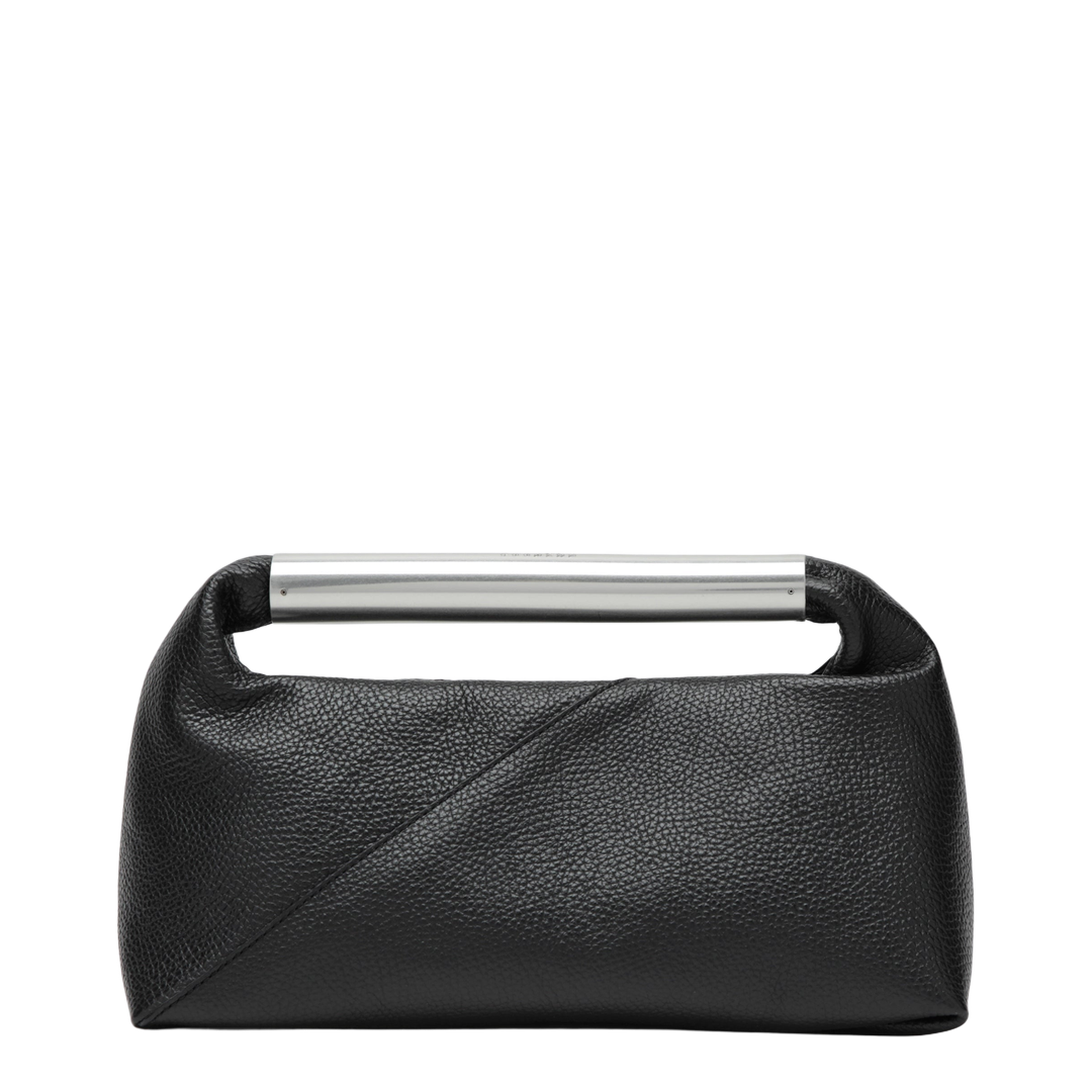 Japanese Jewel Handle Handbag In Grained Calf Leather, Black