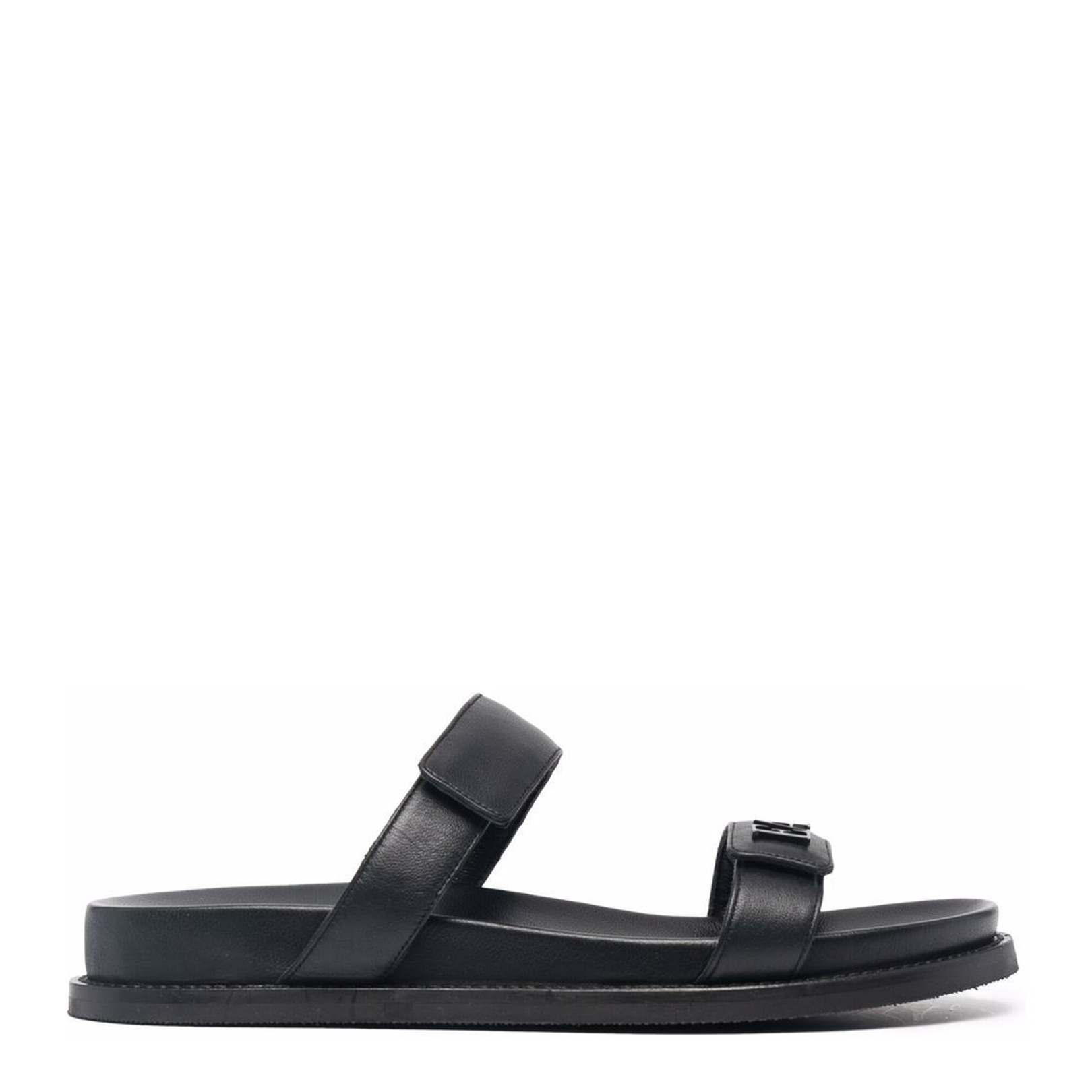 Black Leather Double-Strap Sandals