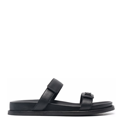 Black Leather Double-Strap Sandals