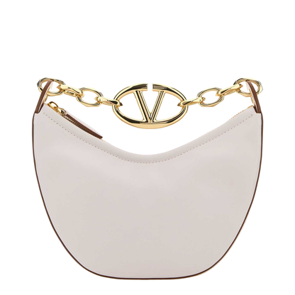 Ivory Leather Mini Hobo Vlogo Moon Handbag