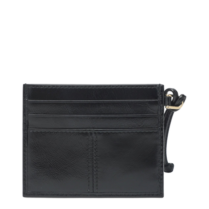 Black Leather Card Holder with Triangle Logo