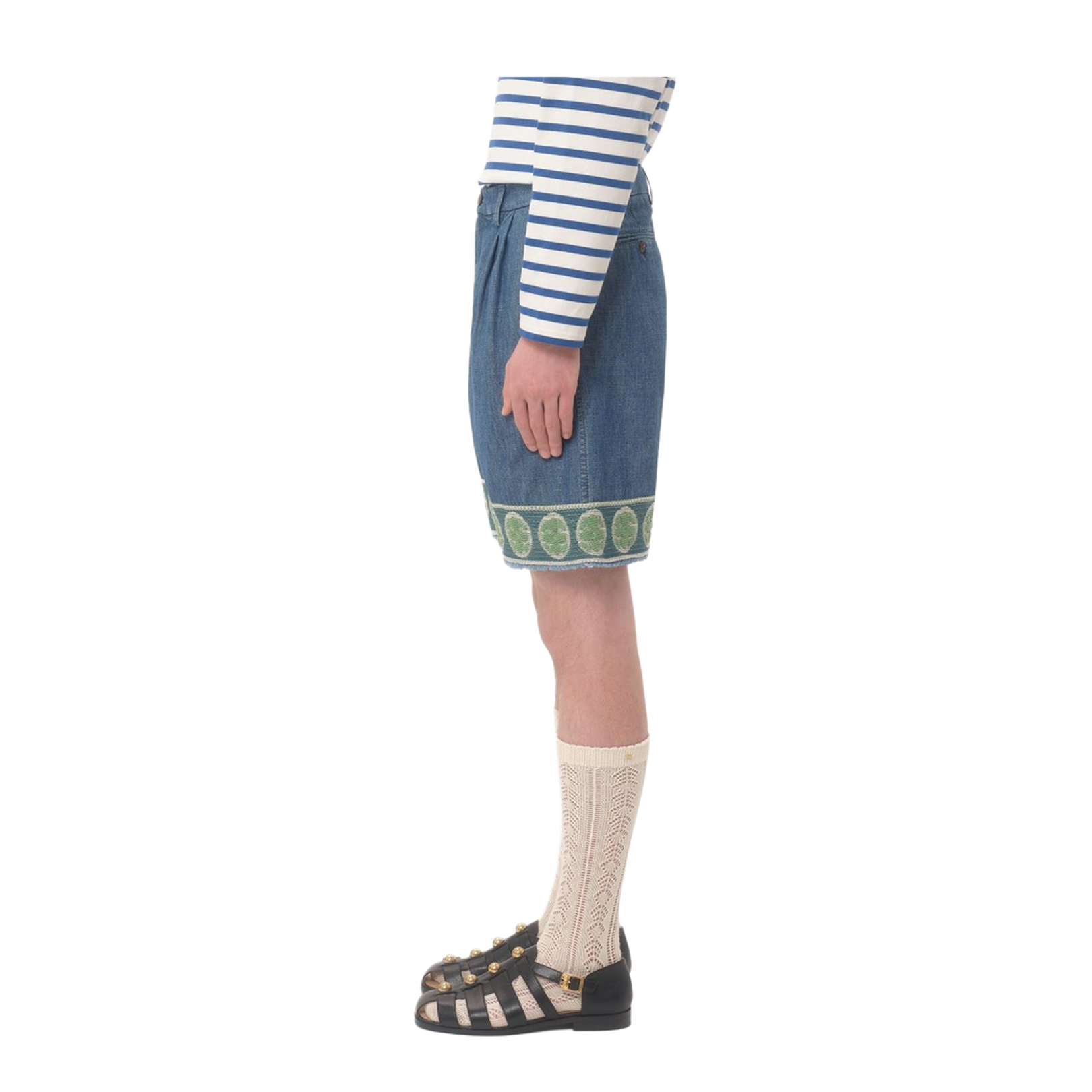 Denim Bermuda Shorts With Jacquard Hem