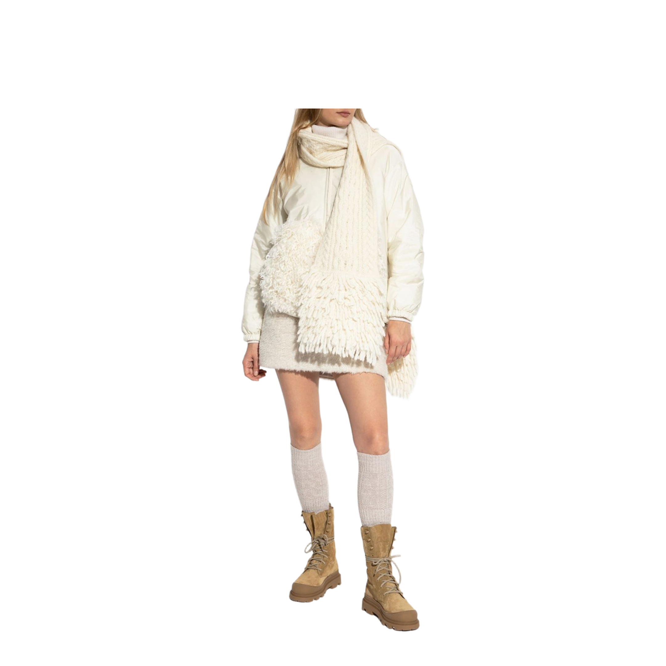 White Teddy-Trimmed Padded Zip-Up Hoodie