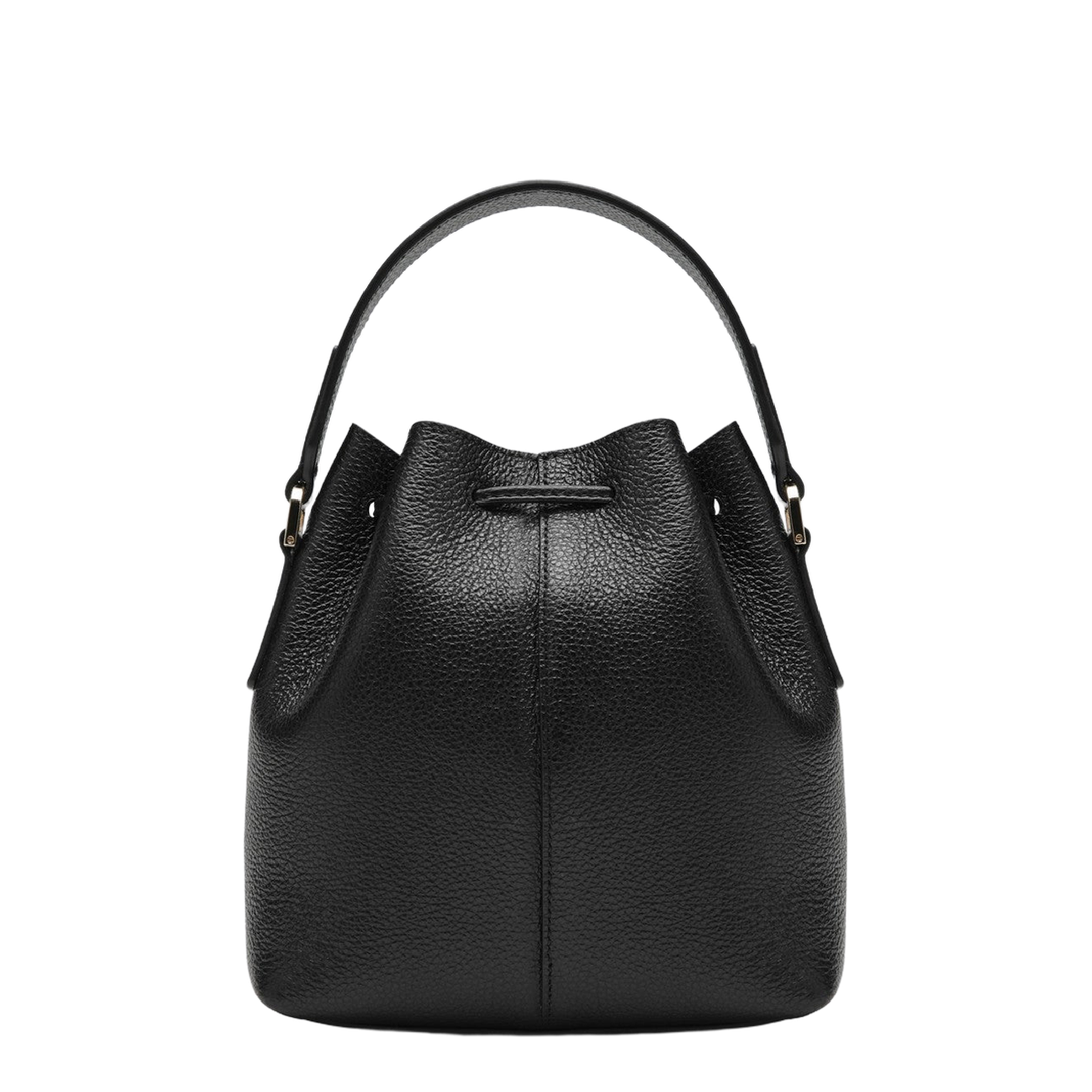 Black Multipocket Bucket Bag in Hammered Leather