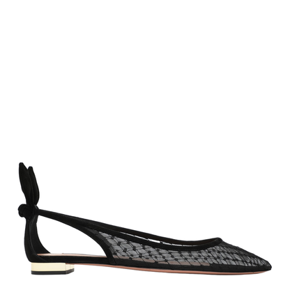 Black Mesh and Suede Ballerinas with Bow