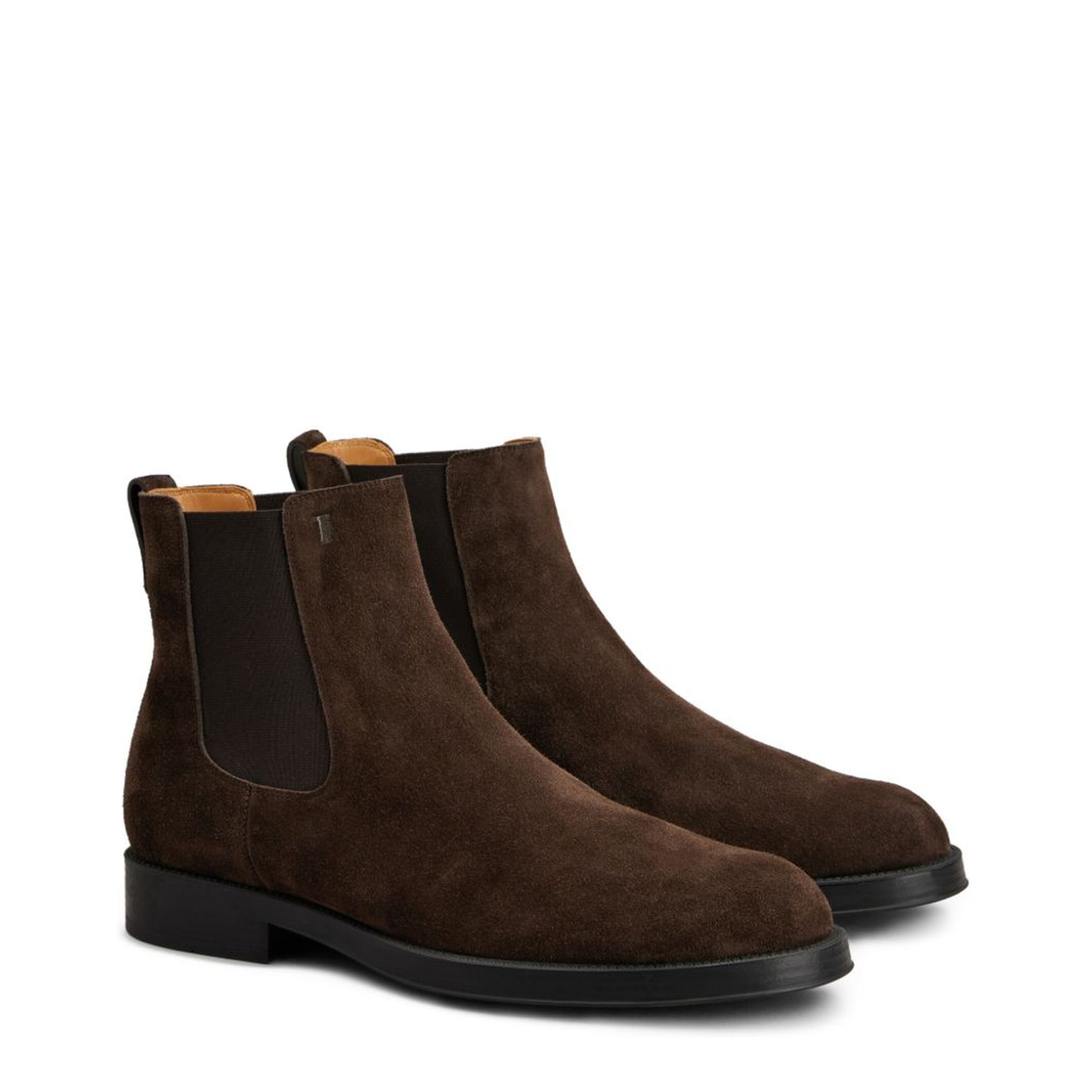 Coffee Brown Elasticated Side Panels Low Stacked Heel Round Toe