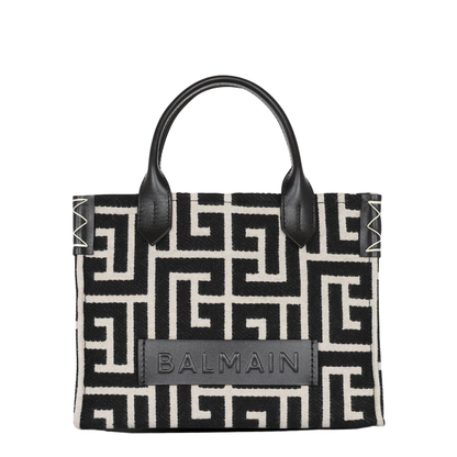 B-Army Black and White Tote Bag with Logo Patch and Monogram