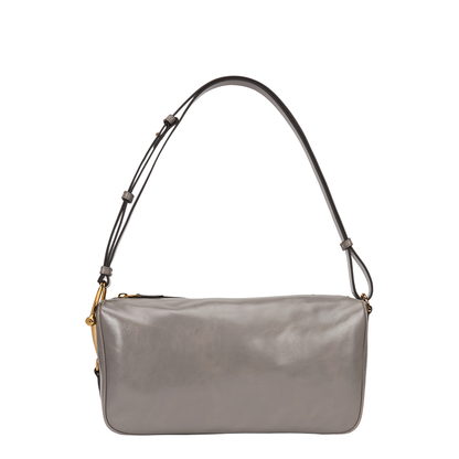 Half Horsebit Medium Soft Glossy Leather Shoulder Bag - Grey