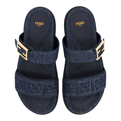 Dark Blue Denim Fabric Slides