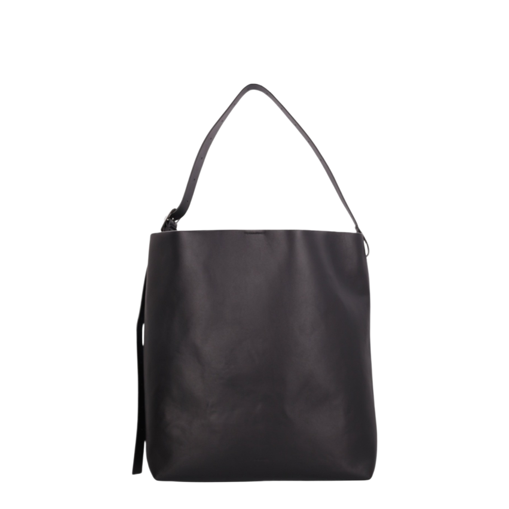 Square Belt Large Hobo Bag in Smooth Leather - Black