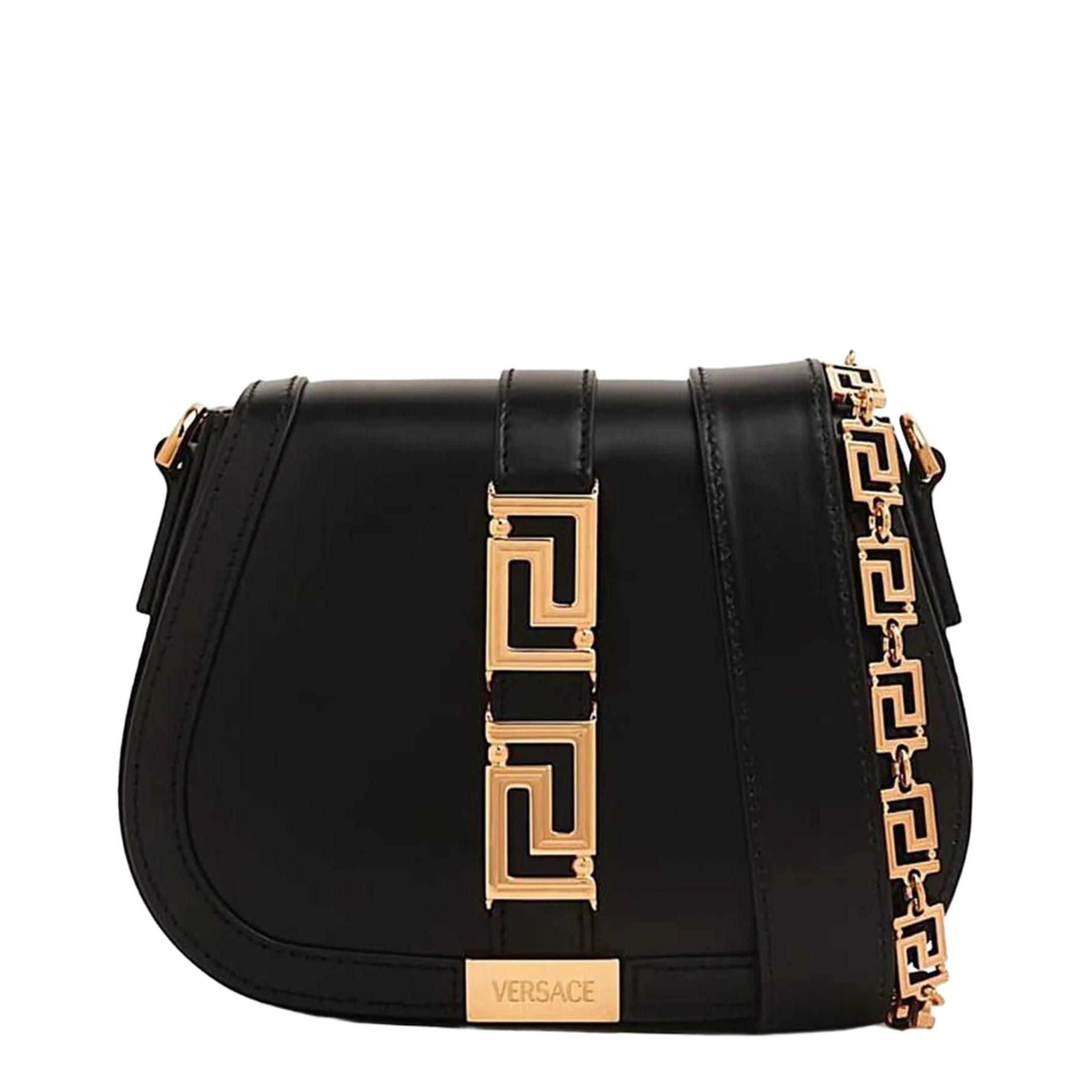 Versace La Greca Saddle Bag Leather Black