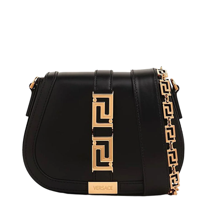 Versace La Greca Saddle Bag Leather Black