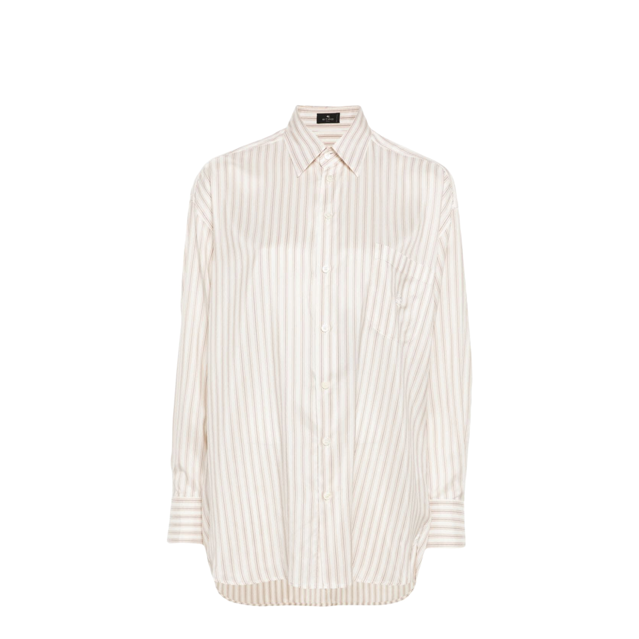 Oversized White Beige Striped Silk Shirt