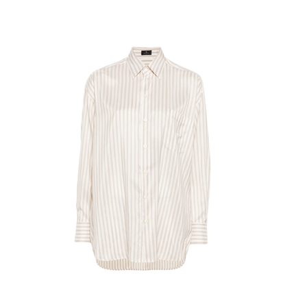 Oversized White Beige Striped Silk Shirt