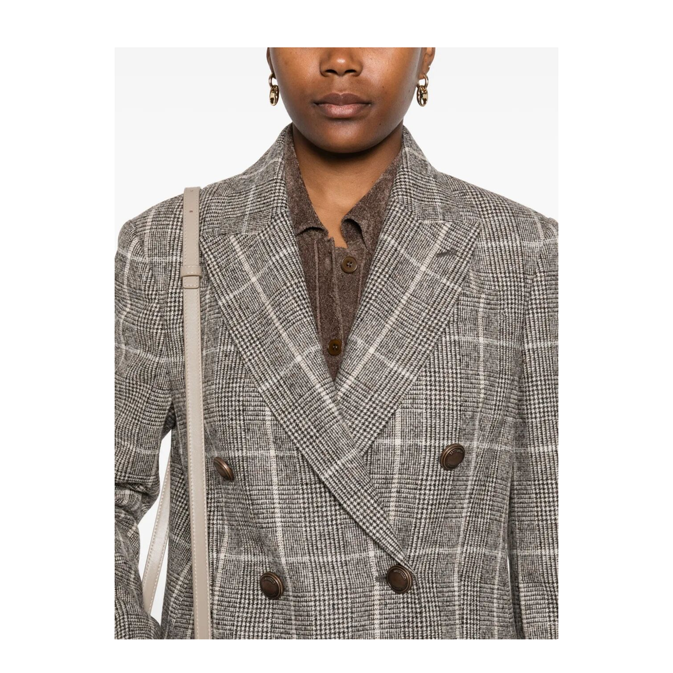 MAYFEYR - Brunello Cucinelli - Alpaca And Wool Prince Of Wales Double-Breasted Blazer With Monili - MV4037053