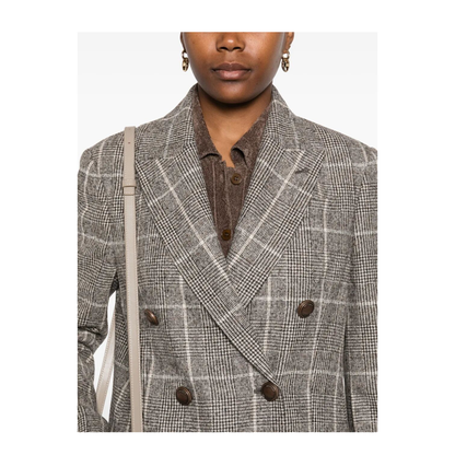 MAYFEYR - Brunello Cucinelli - Alpaca And Wool Prince Of Wales Double-Breasted Blazer With Monili - MV4037053