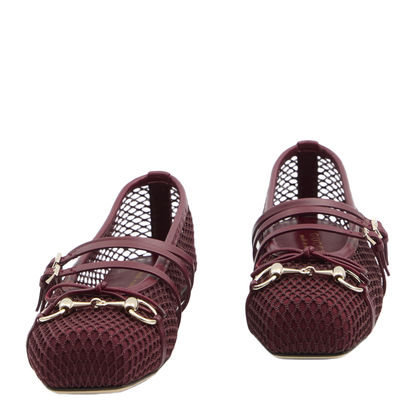 Horsebit Ballet Flat in Rosso Ancora Mesh