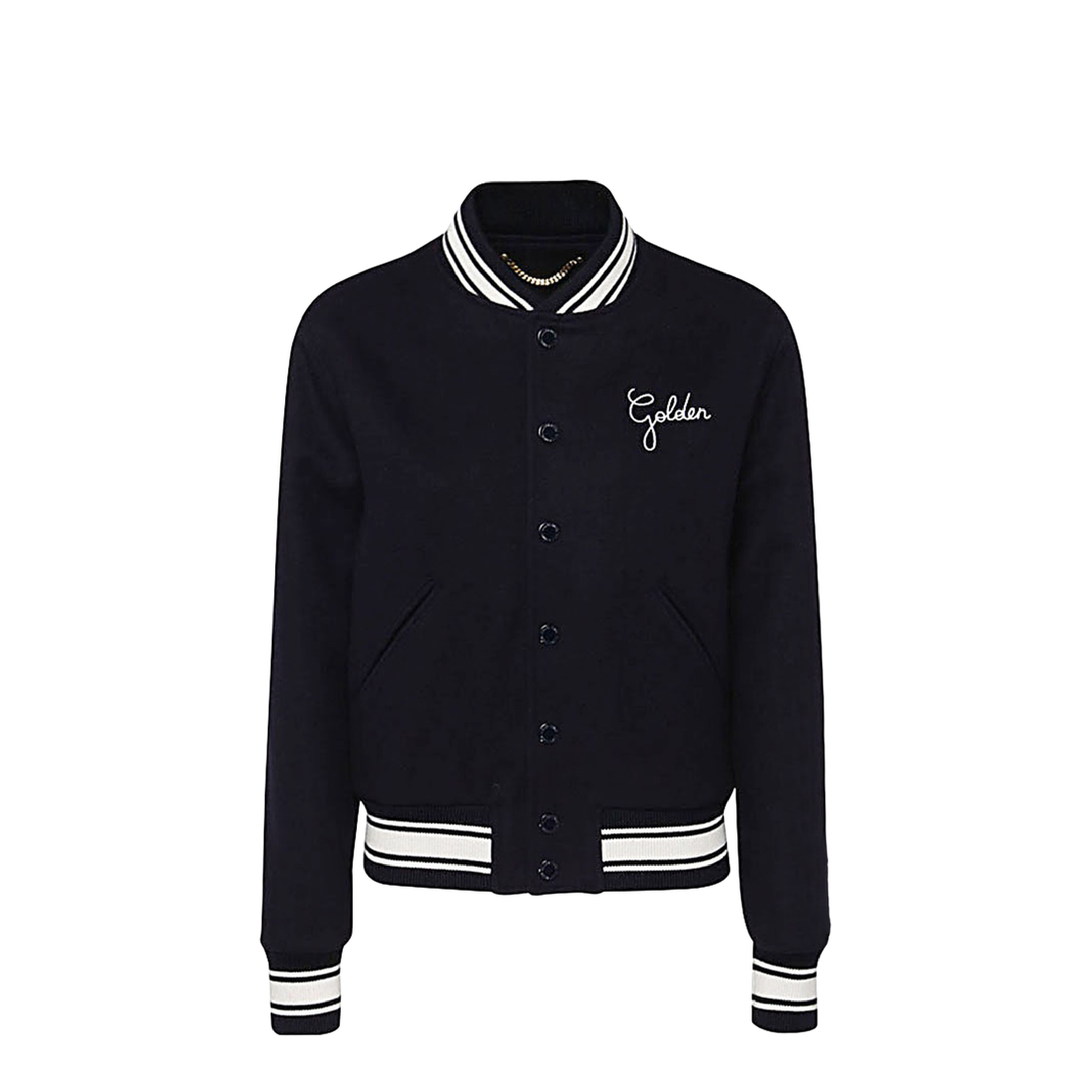 Black Virgin Wool Embroidered-Logo Bomber Jacket