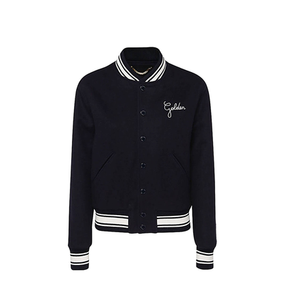 Black Virgin Wool Embroidered-Logo Bomber Jacket