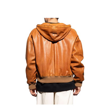Hooded Jacket in Nappa Lambskin Brown