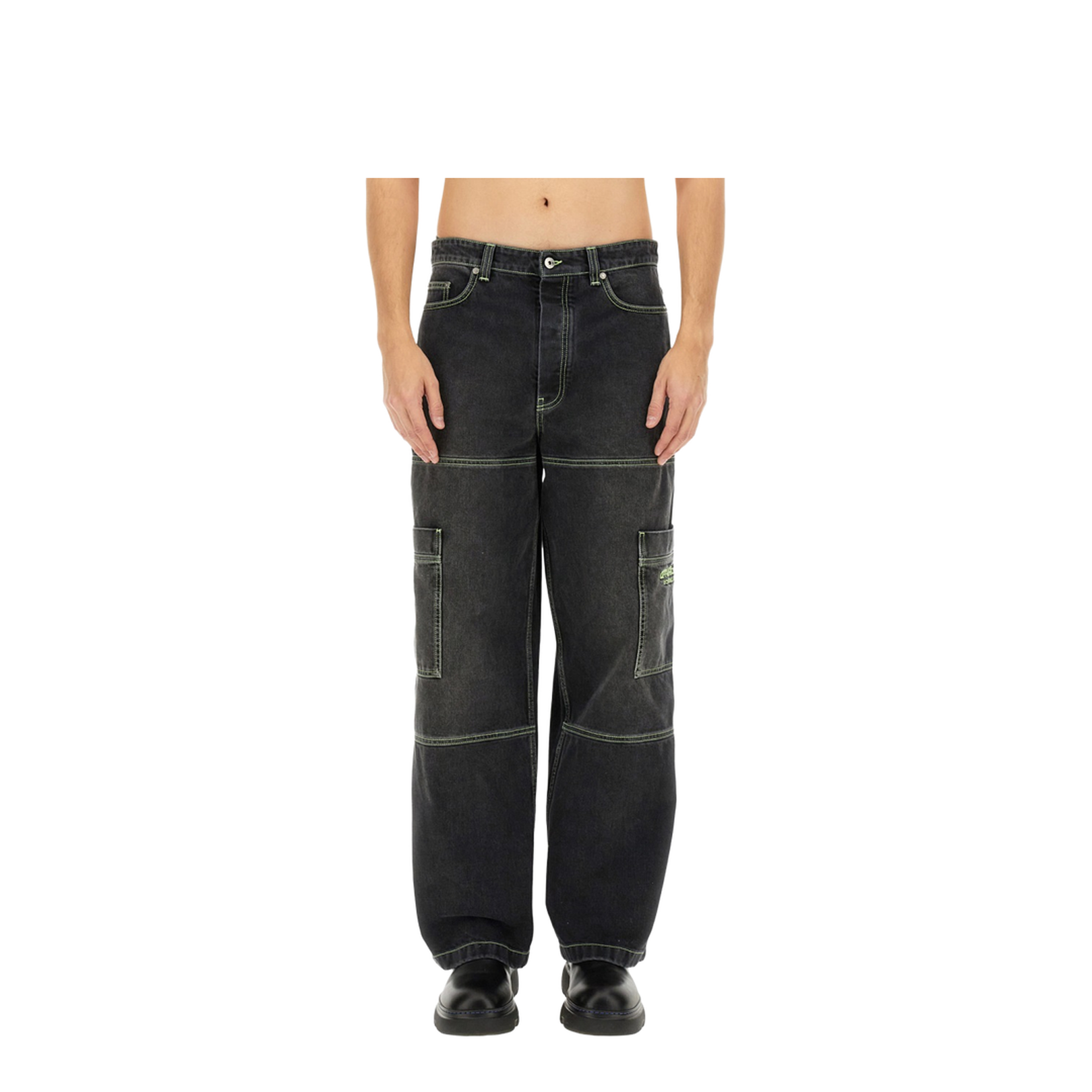 Irregular Denim Cargo Jeans in Black