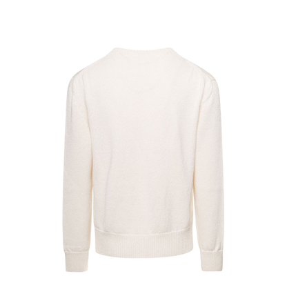 White Crewneck Ribbed Pull in Cotton