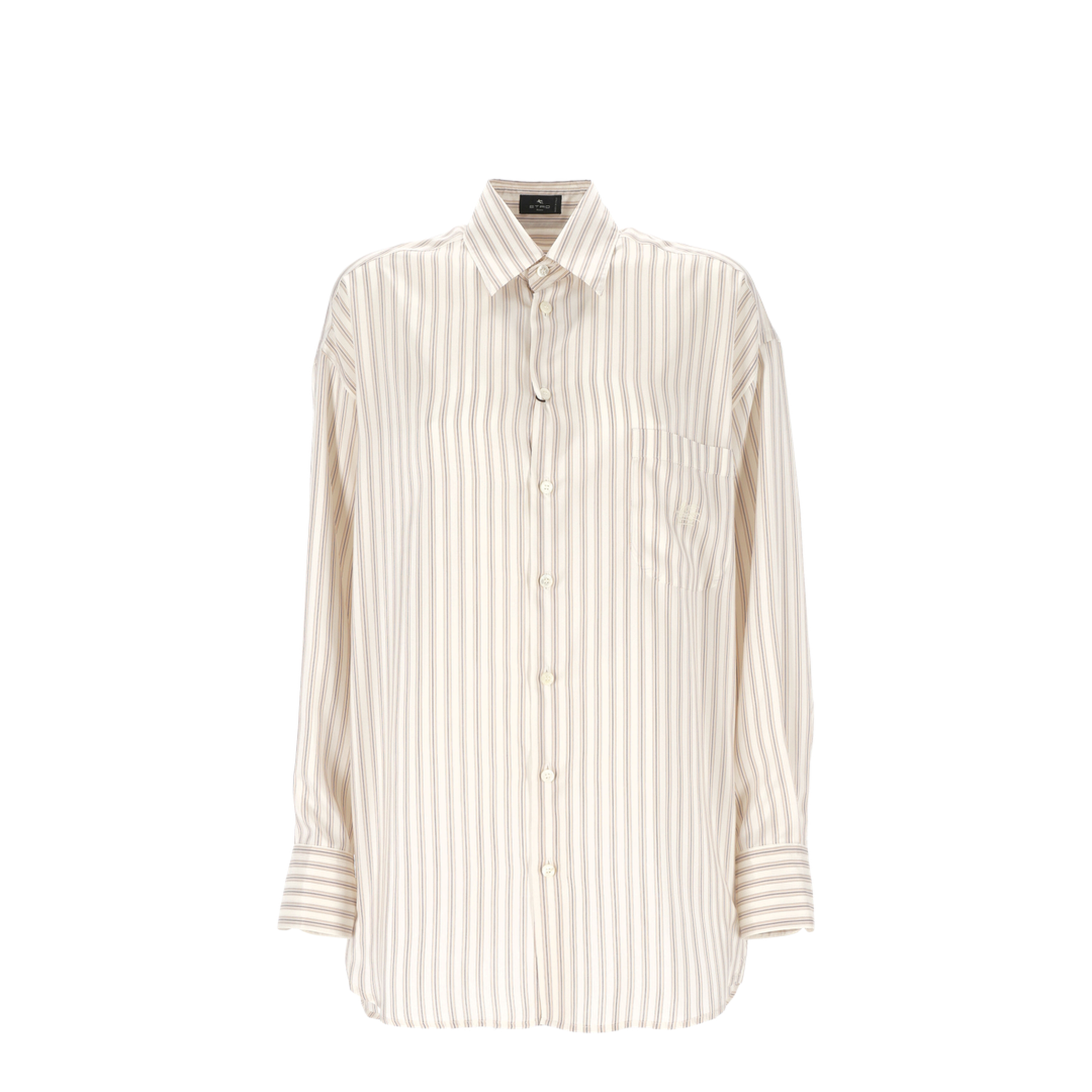 Oversized White Beige Striped Silk Shirt