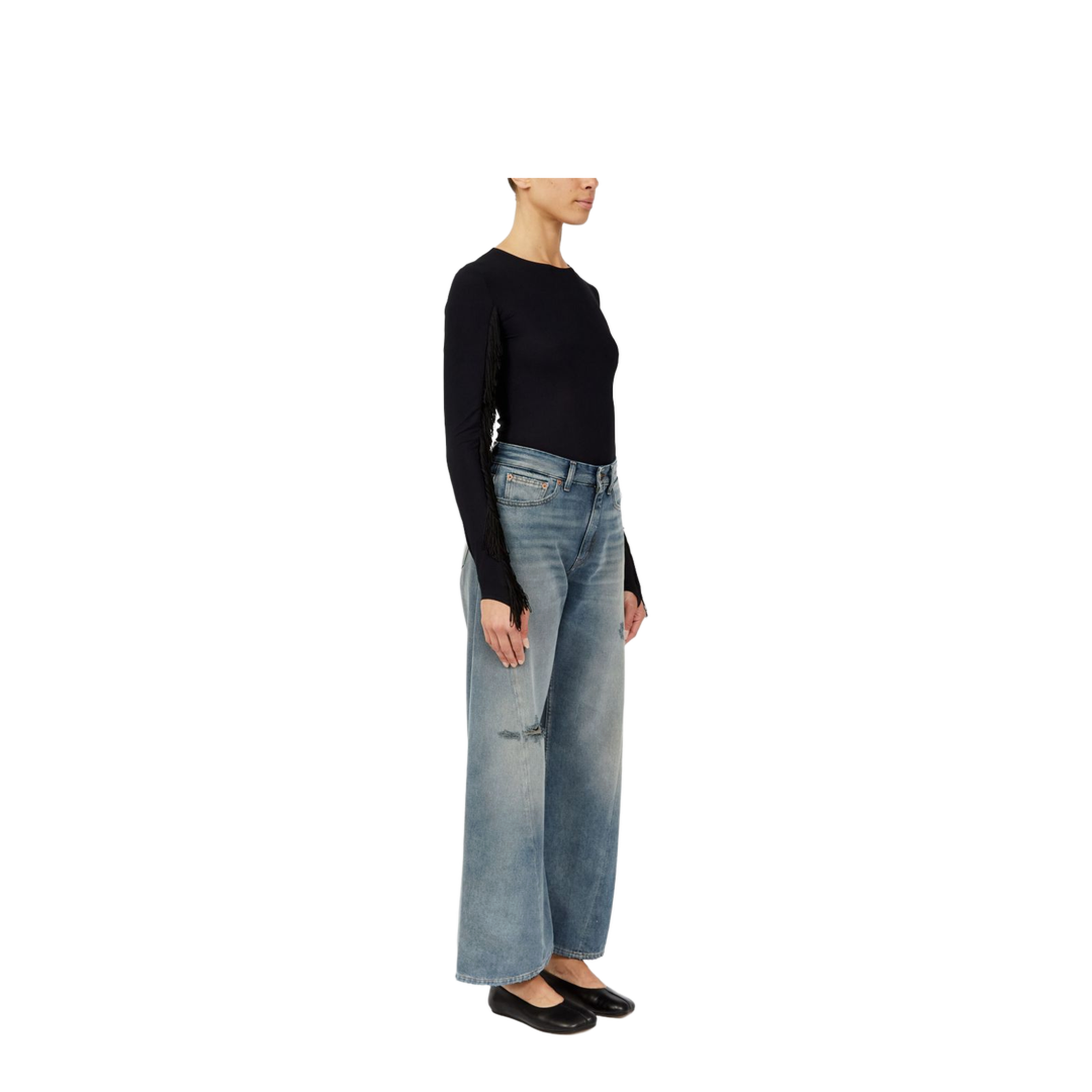 Wide-leg jeans with worn effect