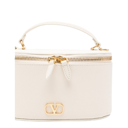 VLogo Signature Mini Grainy Calfskin Vanity Bag - Light Ivory