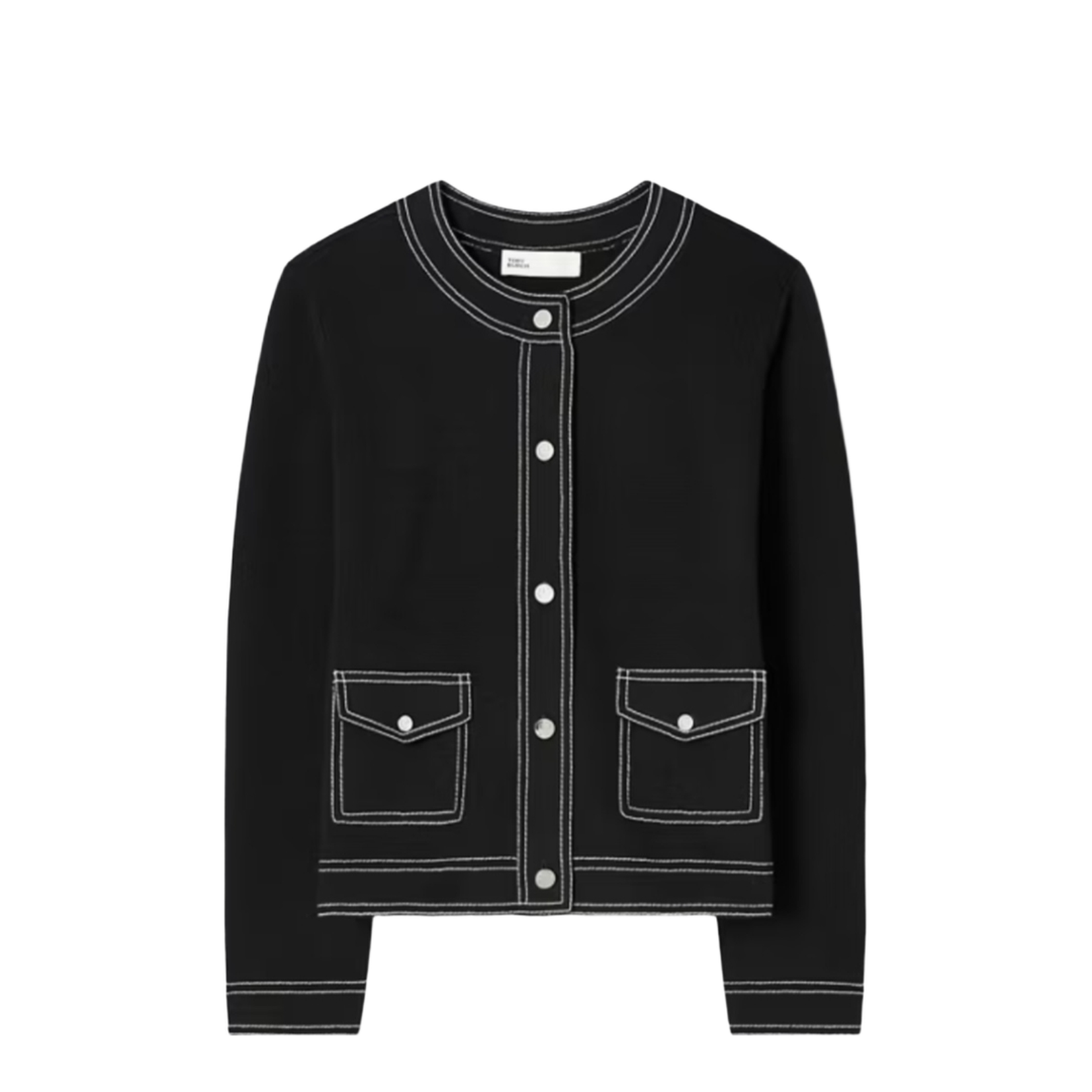 Wool Cardigan with Contrast Stitching