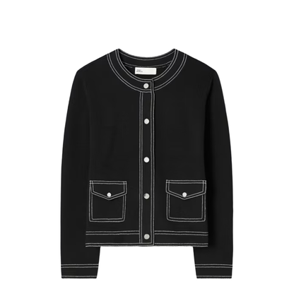 Wool Cardigan with Contrast Stitching