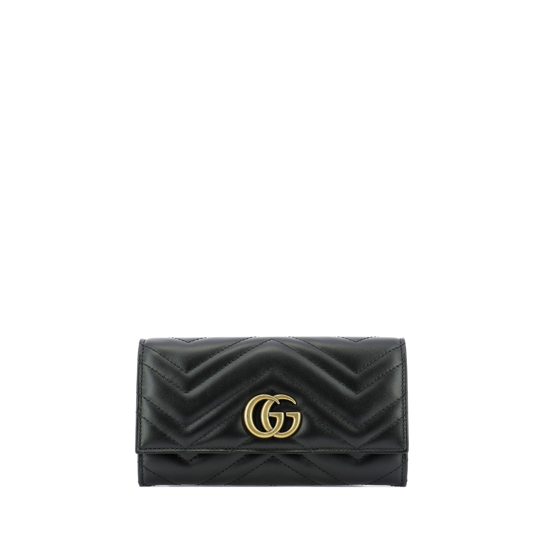 GG Marmont Long Flap Wallet, Gold Hardware