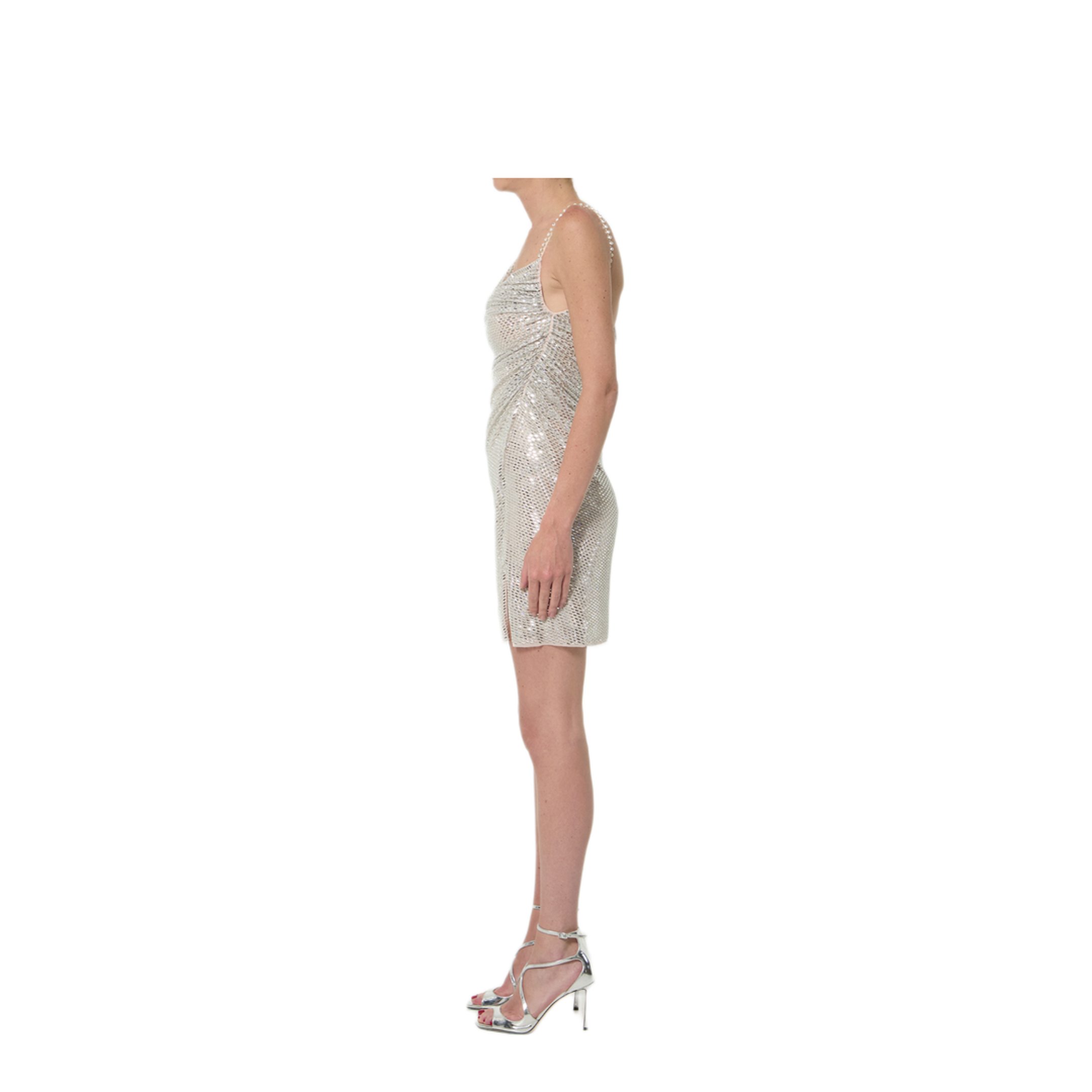 MAYFEYR - Self Portrait - Silver Rhinestone Draped Mini Dress - PF26041SCH